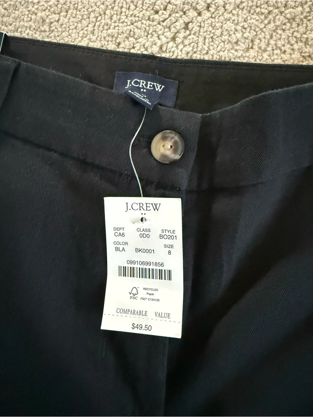 J. Crew Black Chino Shorts preppy longer modest cotton 8 new